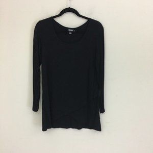 DKNY Black Round Neck Long Sleeve Top Overlap Bottom Size Medium Stretch/Comfort